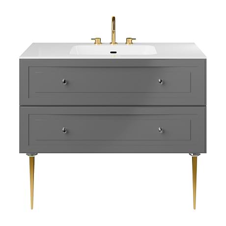 Alma Gray 42" Vanity with Gold Legs & Knobs with Integrated White Solid Surface Top