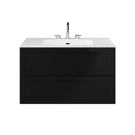 Alma Black 36" Single Vanity with Integrated White Solid Surface Top