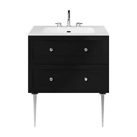 Alma Black 30" Vanity with Chrome Legs & Knobs with Integrated White Solid Surface Top