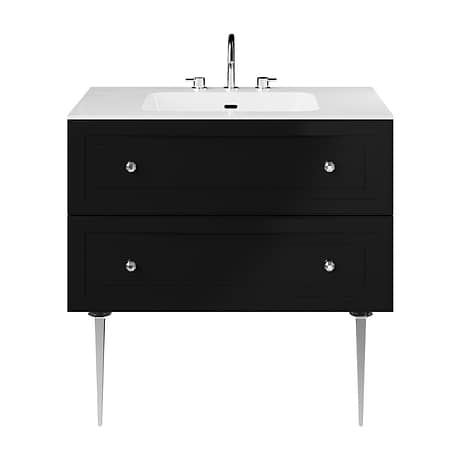 Alma Black 36" Vanity with Chrome Legs & Knobs with Integrated White Solid Surface Top
