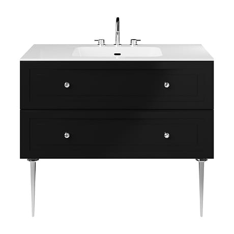 Alma Black 42" Vanity with Chrome Legs & Knobs with Integrated White Solid Surface Top