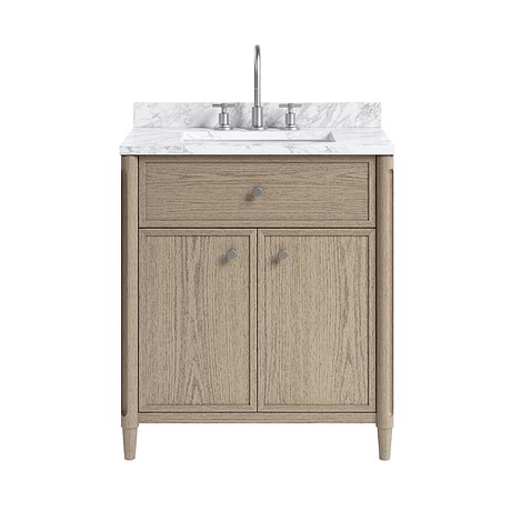 Ashford Greige Ash 30" Single Vanity with Carrara Marble Top by TileBar Studio Vanities