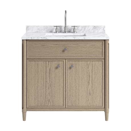 Ashford Greige Ash 36" Single Vanity with Carrara Marble Top by TileBar Studio Vanities