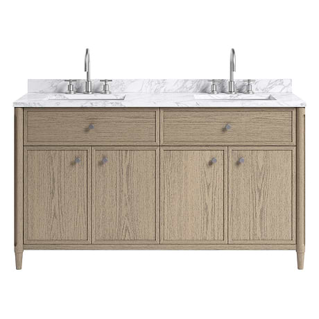 Ashford Greige Ash 60" Double Vanity with Carrara Marble Top by TileBar Studio Vanities