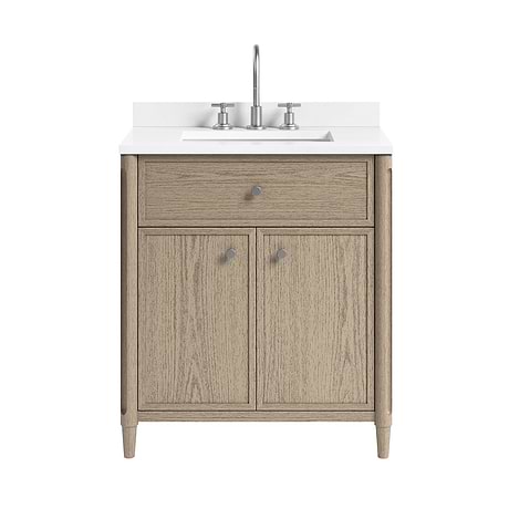 Ashford Greige Ash 30" Single Vanity with White Quartz Top by TileBar Studio Vanities