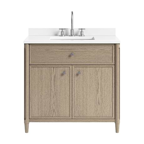 Ashford Greige Ash 36" Single Vanity with White Quartz Top by TileBar Studio Vanities
