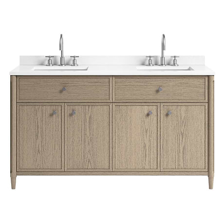 Ashford Greige Ash 60" Double Vanity with White Quartz Top by TileBar Studio Vanities