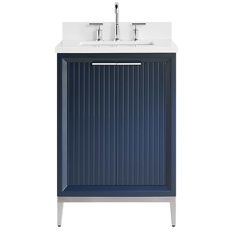 Bungalow Navy and Silver 24" Single Vanity with Pure White Quartz Top
