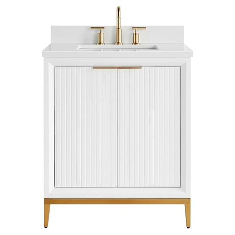 Bungalow White and Gold 30" Single Vanity with Pure White Quartz Top