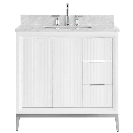 Bungalow White and Silver 36" Single Vanity with Carrara Marble Top