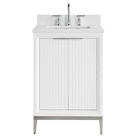 Bungalow White and Silver 24" Single Vanity with Pure White Quartz Top