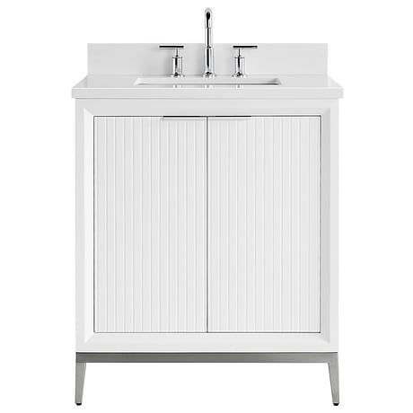 Bungalow White and Silver 30" Single Vanity with Pure White Quartz Top