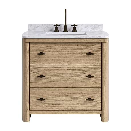 Callum Natural Ash 36" Single Vanity with Carrara Marble Top by TileBar Studio Vanities