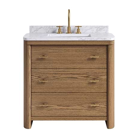 Callum Natural Ash 36" Single Vanity with Carrara Marble Top by TileBar Studio Vanities