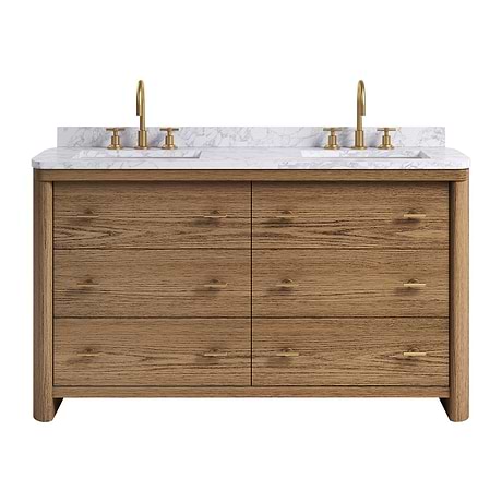 Callum Natural Ash 60" Double Vanity with Carrara Marble Top by TileBar Studio Vanities