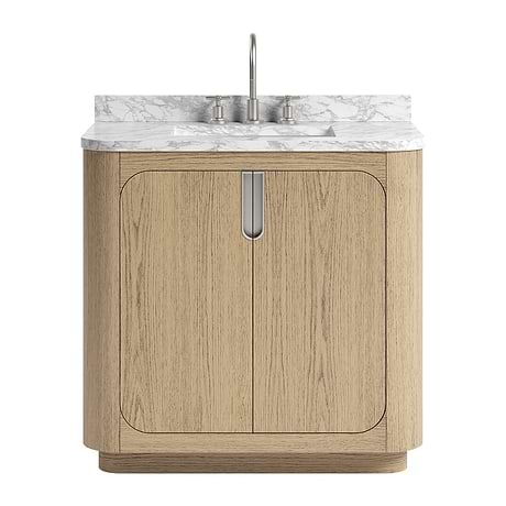 Corbin Medium Ash 36" Single Vanity with Carrara Marble Top by TileBar Studio Vanities