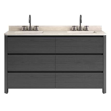 Dalton Ebony Oak 60" Double Vanity with Romano Travertine Top by TileBar Studio Vanities