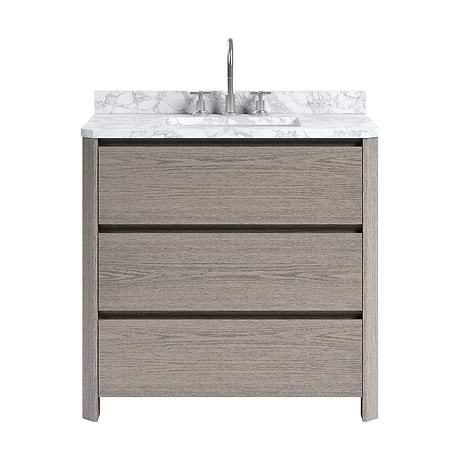 Dalton Steel Oak 36" Single Vanity with Carrara Marble Top by TileBar Studio Vanities