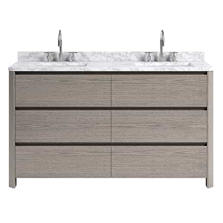 Dalton Steel Oak 60" Double Vanity with Carrara Marble Top by TileBar Studio Vanities
