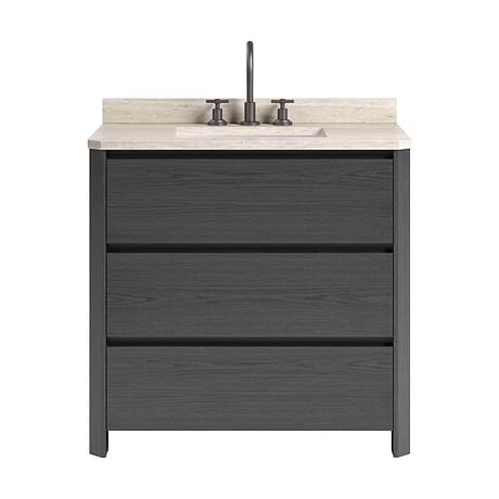 Dalton Ebony Oak 36" Single Vanity with Romano Travertine Top by TileBar Studio Vanities
