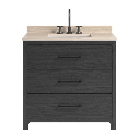 Edison Ebony Oak 36" Single Vanity with Romano Travertine Top by TileBar Studio Vanities