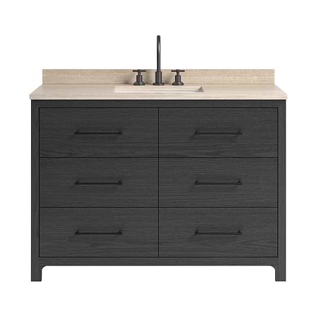 Edison Ebony Oak 48" Single Vanity with Romano Travertine Top by TileBar Studio Vanities