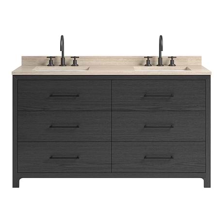 Edison Ebony Oak 60" Double Vanity with Romano Travertine Top by TileBar Studio Vanities