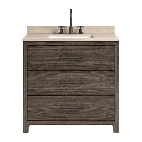 Edison Espresso Oak 36" Single Vanity with Romano Travertine Top by TileBar Studio Vanities