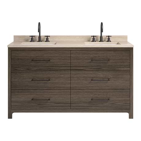 Edison Espresso Oak 60" Double Vanity with Romano Travertine Top by TileBar Studio Vanities