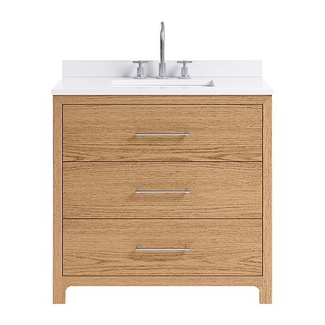 Edison Medium Ash 36" Single Vanity with White Quartz Top by TileBar Studio Vanities