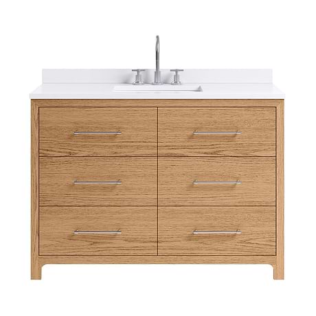 Edison Medium Ash 48" Single Vanity with White Quartz Top by TileBar Studio Vanities