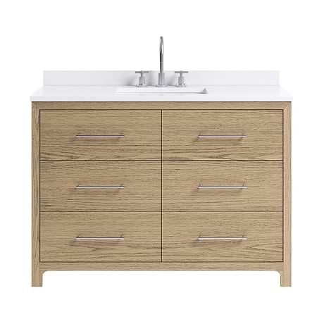 Edison Medium Ash 48" Single Vanity with White Quartz Top by TileBar Studio Vanities
