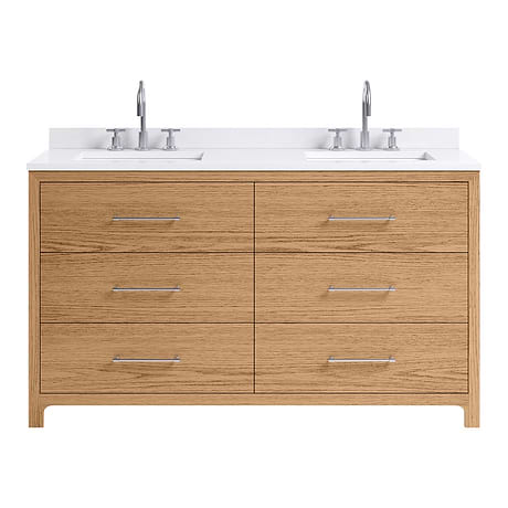 Edison Medium Ash 60" Double Vanity with White Quartz Top by TileBar Studio Vanities
