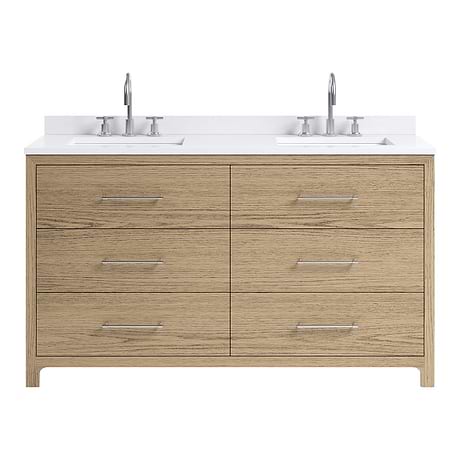 Edison Medium Ash 60" Double Vanity with White Quartz Top by TileBar Studio Vanities
