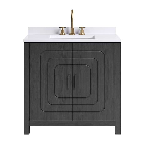 Emett Ebony Oak 36" Single Vanity with White Quartz Top by TileBar Studio Vanities