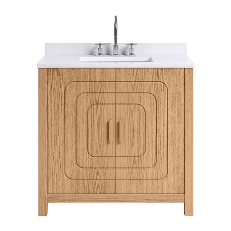 Emett Medium Ash 36" Single Vanity with White Quartz Top by TileBar Studio Vanities