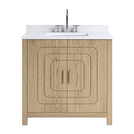 Emett Medium Ash 36" Single Vanity with White Quartz Top by TileBar Studio Vanities