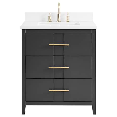 Iconic Charcoal and Gold 30" Single Vanity with Pure White Quartz Top