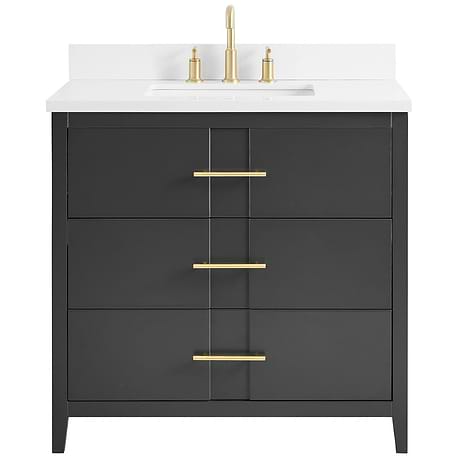 Iconic Charcoal and Gold 36" Single Vanity with Pure White Quartz Top