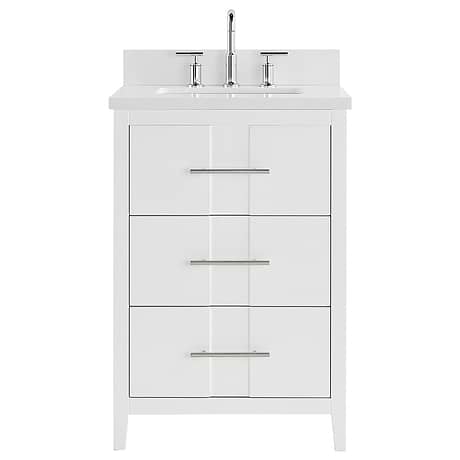 Iconic White and Silver 24" Single Vanity with Pure White Quartz Top