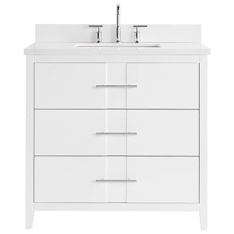 Iconic White and Silver 36" Single Vanity with Pure White Quartz Top