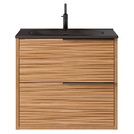 Kora Bamboo Faux Finish 24" Single Vanity with Integrated Black Ceramic Top & Black Handles