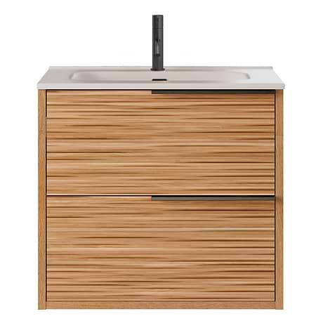 Kora Bamboo Faux Finish 24" Single Vanity with Integrated White Ceramic Top & Black Handles
