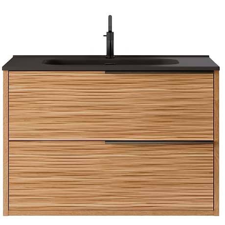 Kora Bamboo Faux Finish 32" Single Vanity with Integrated Black Ceramic Top & Black Handles