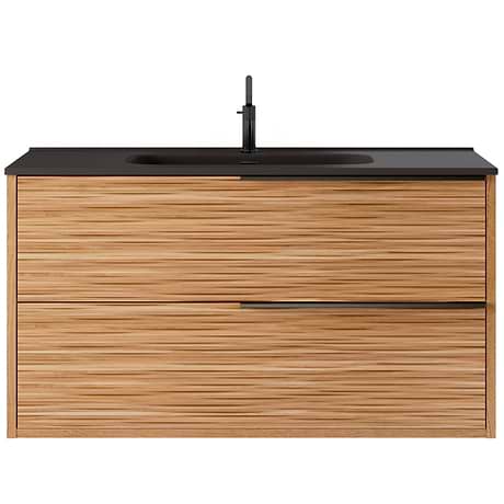 Kora Bamboo Faux Finish 40" Single Vanity with Integrated Black Ceramic Top & Black Handles