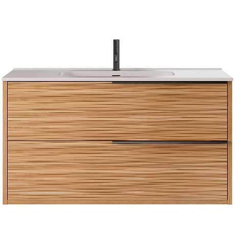 Kora Bamboo Faux Finish 40" Single Vanity with Integrated White Ceramic Top & Black Handles
