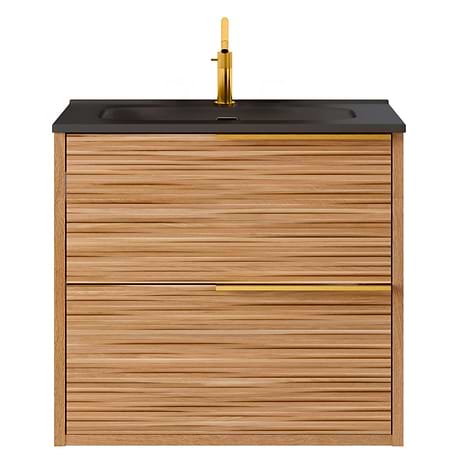 Kora Bamboo Faux Finish 24" Single Vanity with Integrated Black Ceramic Top & Gold Handles