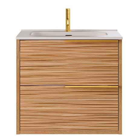 Kora Bamboo Faux Finish 24" Single Vanity with Integrated White Ceramic Top & Gold Handles