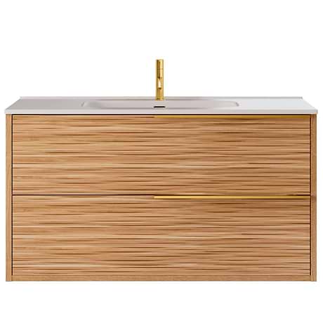 Kora Bamboo Faux Finish 40" Single Vanity with Integrated White Ceramic Top & Gold Handles