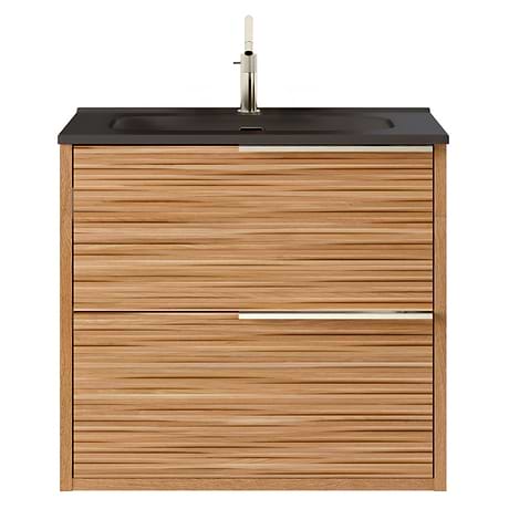 Kora Bamboo Faux Finish 24" Single Vanity with Integrated Black Ceramic Top & Silver Handles